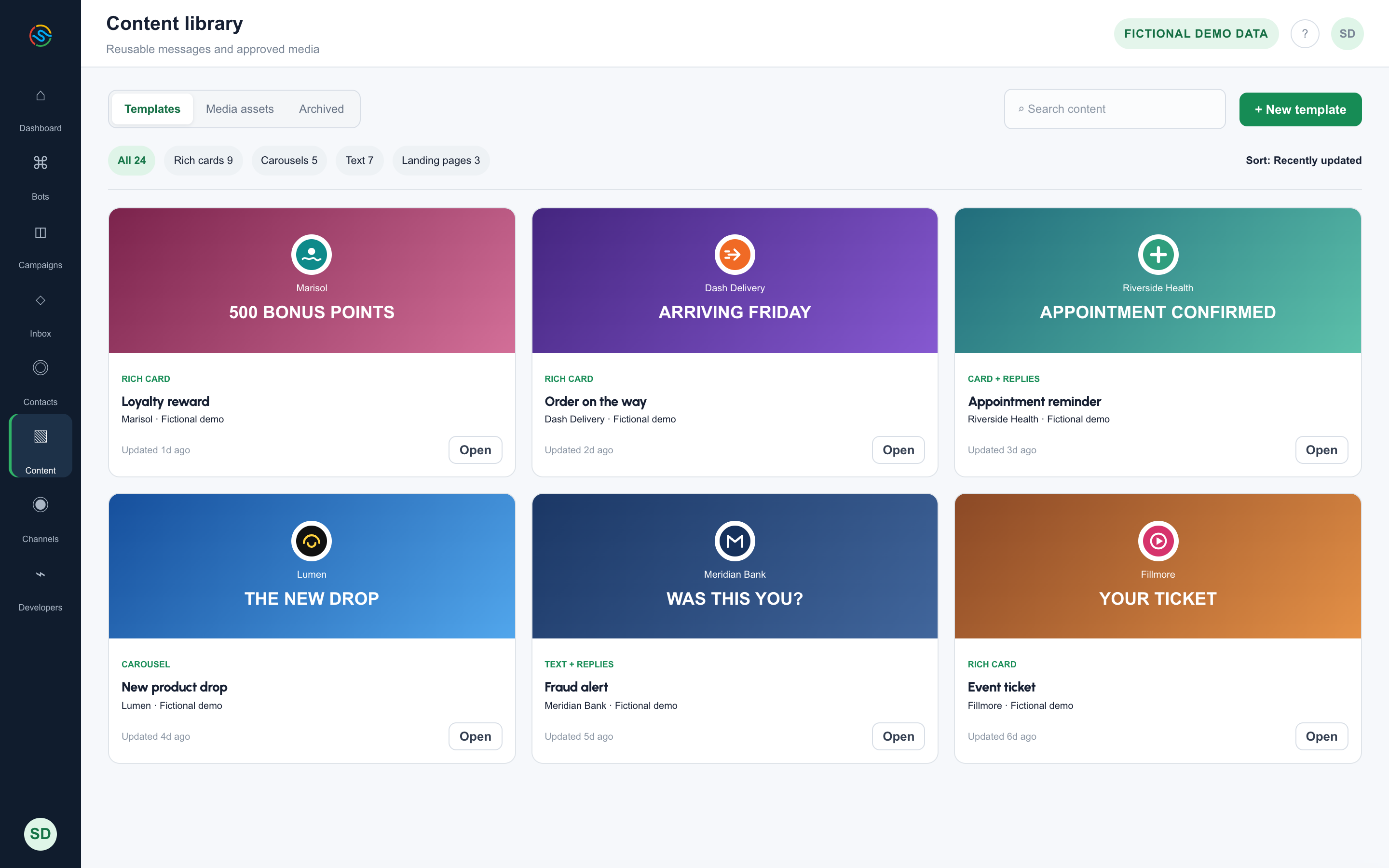 Content library: Reusable templates and approved media, organized and searchable.