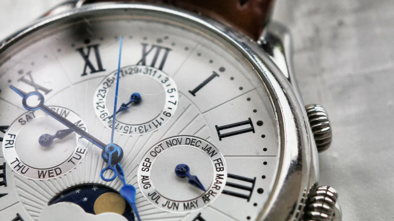 Close-up of a wristwatch face